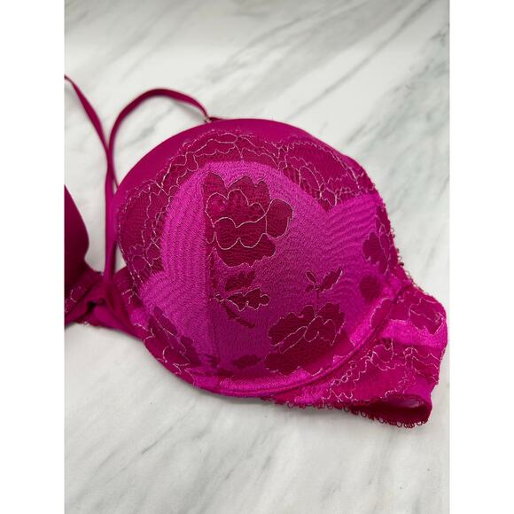 Victoria’s Secret Very Sexy Push Up Bra 34C Metallic Fuchsia Pink Lace Underwire - Picture 11 of 13